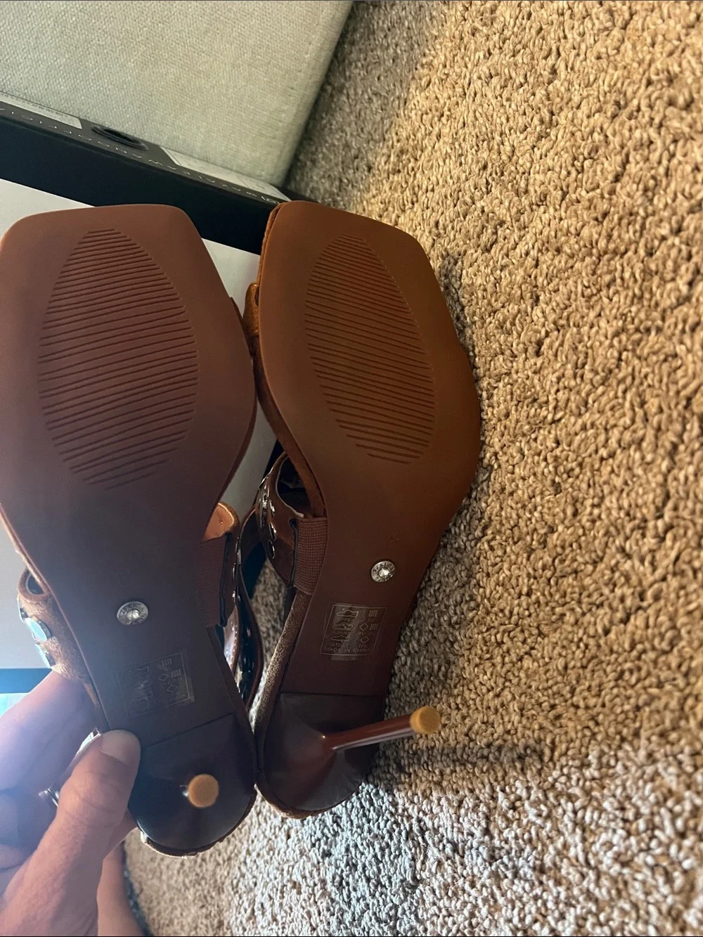 Azalea Wang Women’s Brown Studded Suede Heels - Picture 6 of 7